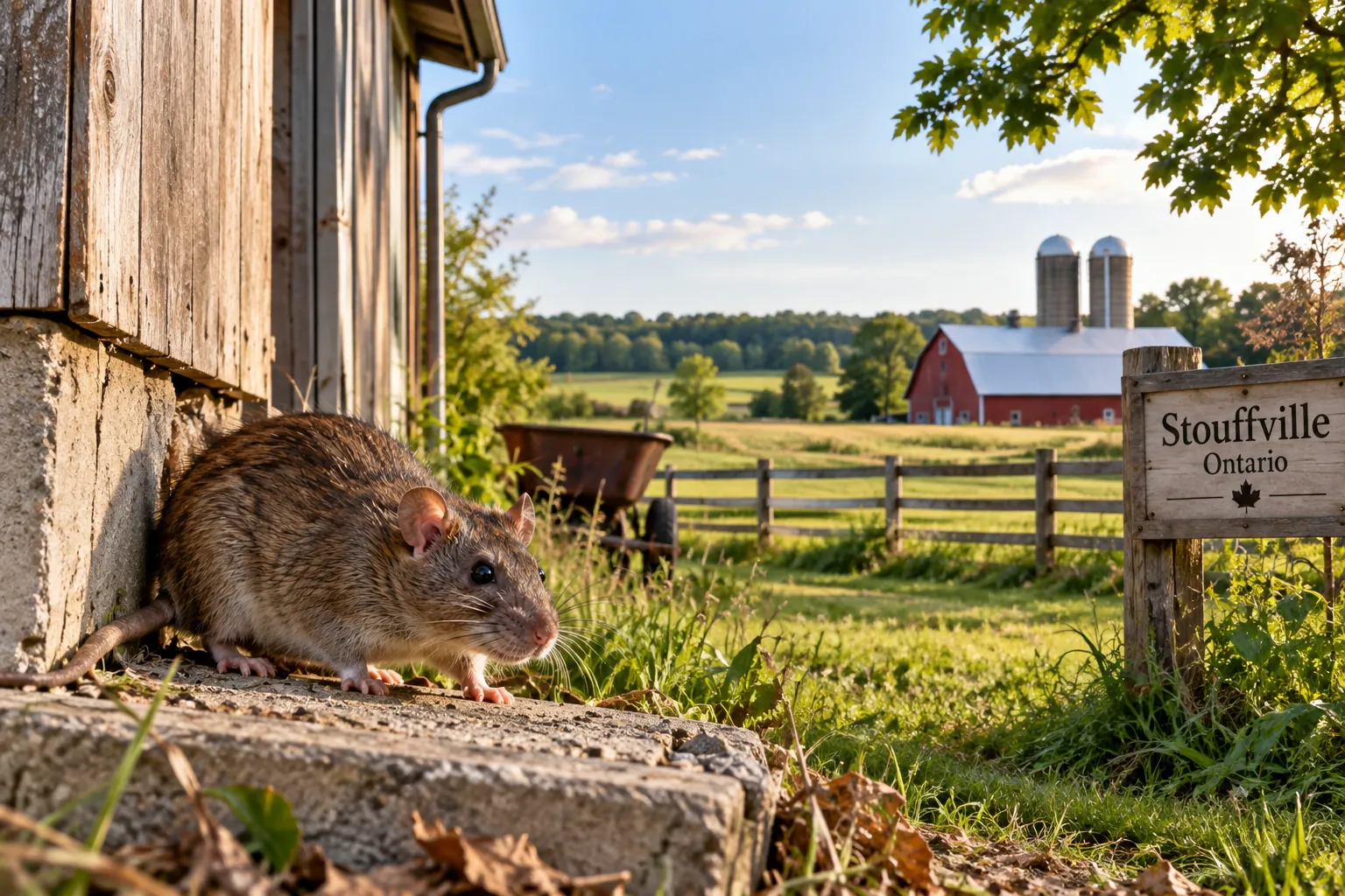 Rural property near Stouffville, Ontario with farmland in the background
